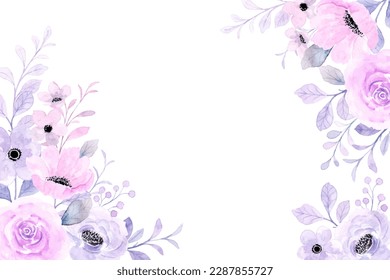 Purple floral border with watercolor for wedding, birthday, card, background, invitation, wallpaper, sticker, decoration etc.
