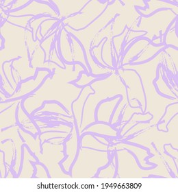 Purple Floral brush strokes seamless pattern background for fashion prints, graphics, backgrounds and crafts