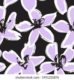 Purple Floral brush strokes seamless pattern background for fashion prints, graphics, backgrounds and crafts