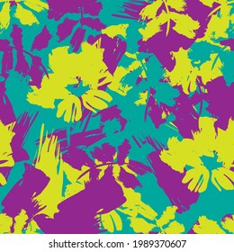 Purple Floral brush strokes seamless pattern background for fashion prints, graphics, backgrounds and crafts