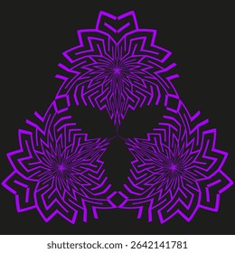 Purple floral design. Dark background contrast. Abstract vector flower. Ornamental shape form.