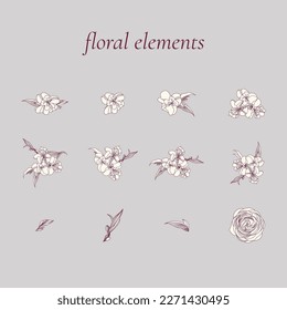 Purple Floral Elements Line Art