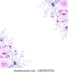 Purple floral frame with watercolor for wedding, birthday, card, background, invitation, wallpaper, sticker, decoration etc.
