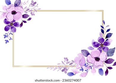 Purple floral frame with watercolor for wedding, birthday, card, background, invitation, wallpaper, sticker, decoration etc.