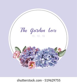 Purple floral in garden invitation card, flower pattern vector illustration