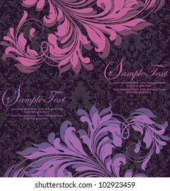 Purple  Floral Invitation Card,Vector