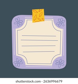 Purple Floral Memo with Orange Tape in isolated background
