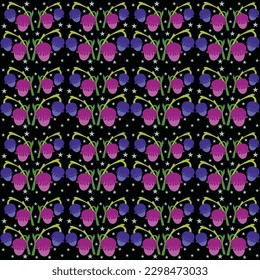 
Purple floral pattern with black background