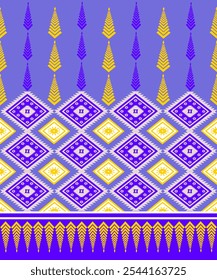 Purple floral sarong Designed with geometric patterns that blend perfectly and are eye-catching in terms of fabric. Clothes or decorations Vector illustration