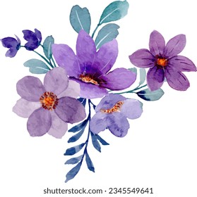 Purple floral watercolor bouquet for background, wedding, fabric, textile, greeting, card, wallpaper, banner, sticker, decoration etc.