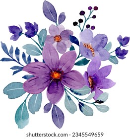 Purple floral watercolor bouquet for background, wedding, fabric, textile, greeting, card, wallpaper, banner, sticker, decoration etc.