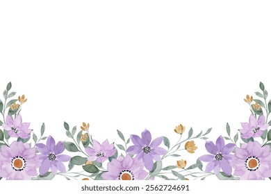 Purple floral watercolor frame for wedding, birthday, card, background, invitation, wallpaper, sticker, decoration etc.