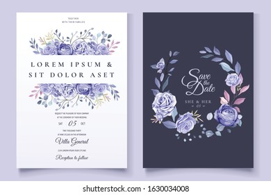 purple floral wedding invitation card