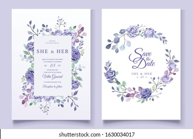 Purple Floral Wedding Invitation Card