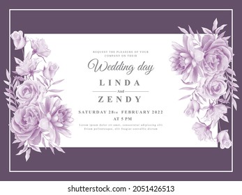 Plantilla de invitación a bodas con flores moradas