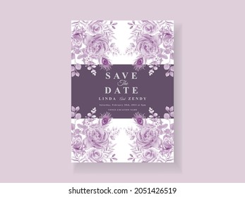 Purple floral wedding invitation template