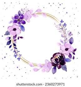 Purple floral wreath with watercolor for wedding, birthday, card, background, invitation, wallpaper, sticker, decoration etc.