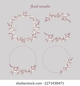 Purple Floral Wreaths Line Art