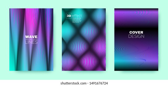 Purple Flow Template. Minimal Cover. Business Brochure. 3d Geometric Linear Texture. Wave Template. Colorful Modern Cover. Dynamic Background. Flow Template. Halftone Texture.