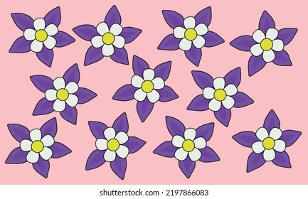 Purple flower Aquilegia columbine pattern, of the inverted flower to five doves clustered together