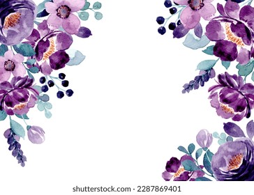 Purple flower border with watercolor for wedding, birthday, card, background, invitation, wallpaper, sticker, decoration etc.
