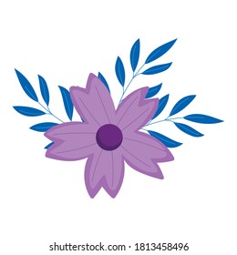 purple flower branch leaves foliage isolated icon style vector illustration