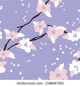 Purple flower branch seamless pattern