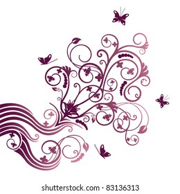 Purple flower and butterfly corner ornament