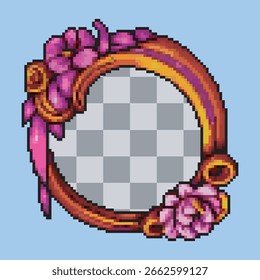 violetter Blumen-Kreisrahmen im Pixel-Art-Stil