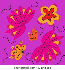 Purple flower and doodle pattern