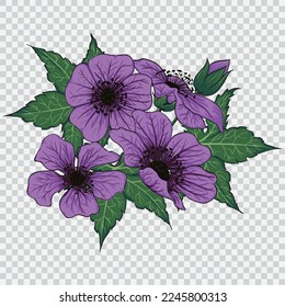 purple flower drawing vector illustrations. Botanical floral hand drawn element.