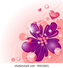Purple flower and hearts