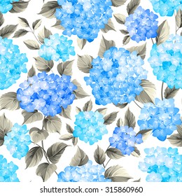 Hidrangea de flores púrpura sobre fondo transparente. Mop cabeza hidrangea patrón floral. Hermosas flores azules. Ilustración vectorial.