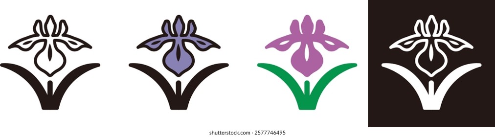 Purple flower icon. Iris, Ayame. Early summer flowers.