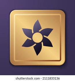 Purple Flower icon isolated on purple background. Sweet natural food. Gold square button. Vector