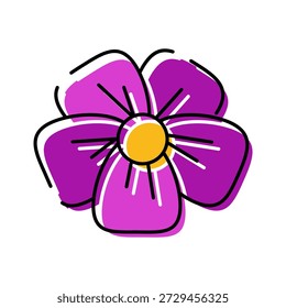Purple flower illustration featuring a central yellow disc and black outline, presenting a cheerful and simple doodle style for various graphic design needs