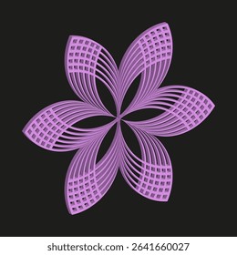 Purple flower illustration. Geometric bloom symbol. Abstract petal Vector. Modern floral design.
