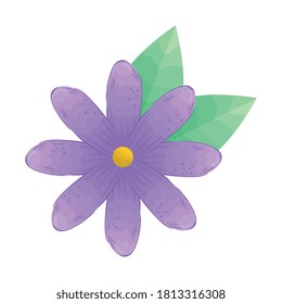 purple flower with leaves design, natural floral nature plant ornament garden decoration and botany theme Vector illustration
