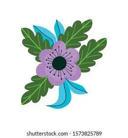 purple flower leaves foliage nature decoration icon on white background vector illustration