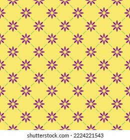 Purple flower pattern on yellow background. Eight purple petals flowers pattern. Beautiful flower pattern wrapping.