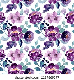 Purple flower pattern with watercolor for background, fabric, textile, fashion, wallpaper, wedding, banner, sticker, decoration etc.
