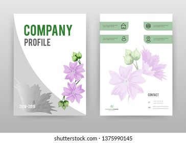 Purple flower petal business annual report brochure flyer design. Multipurpose abstract brochure template, include cover and back pages. Geometirc 4 options flyer leaflet vector design. Vertical A4