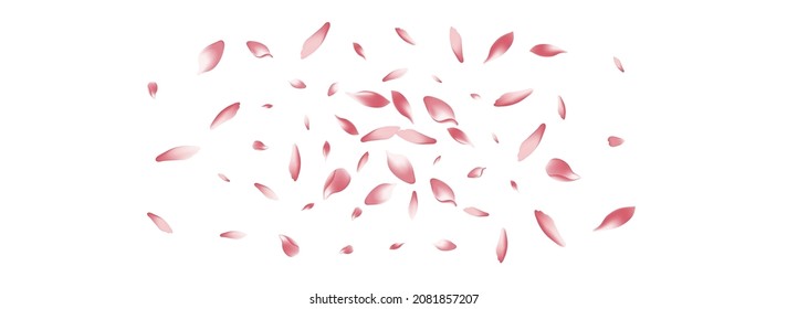 Purple Flower Petal Vector White Background. Color Spa Cherry Petal Banner. Sakura Petal Realistic Poster. Free Lotus Petal Card.