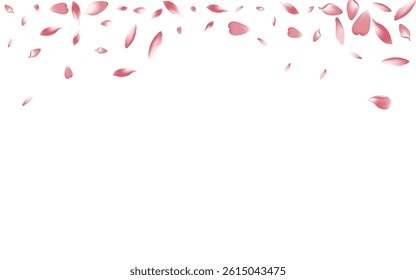 Purple Flower Petal Vector White Background. Pink Beauty Lotus Petal Card. Cherry Petal Floral Congratulation. Flying Sakura Petal Banner.