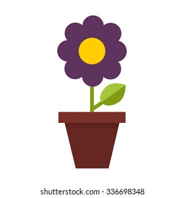 Purple flower in a pot, flat style