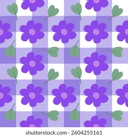 Purple flower seamless pattern daisy plant checked
