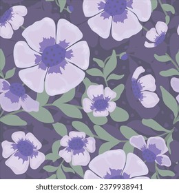 Flor púrpura sin soldadura con flores dibujadas a mano para tela y textil