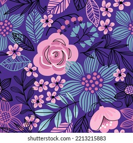 Purple flower seamless pattern. Flower texture