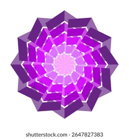 Forme de fleur violette. Abstrait géométrique bloom. Image vectorielle de pétales en couches. Forme de mandala en spirale.