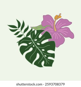 purple flower of a tree. a flower of the plant. vector illustration. a branch with a green leaf.